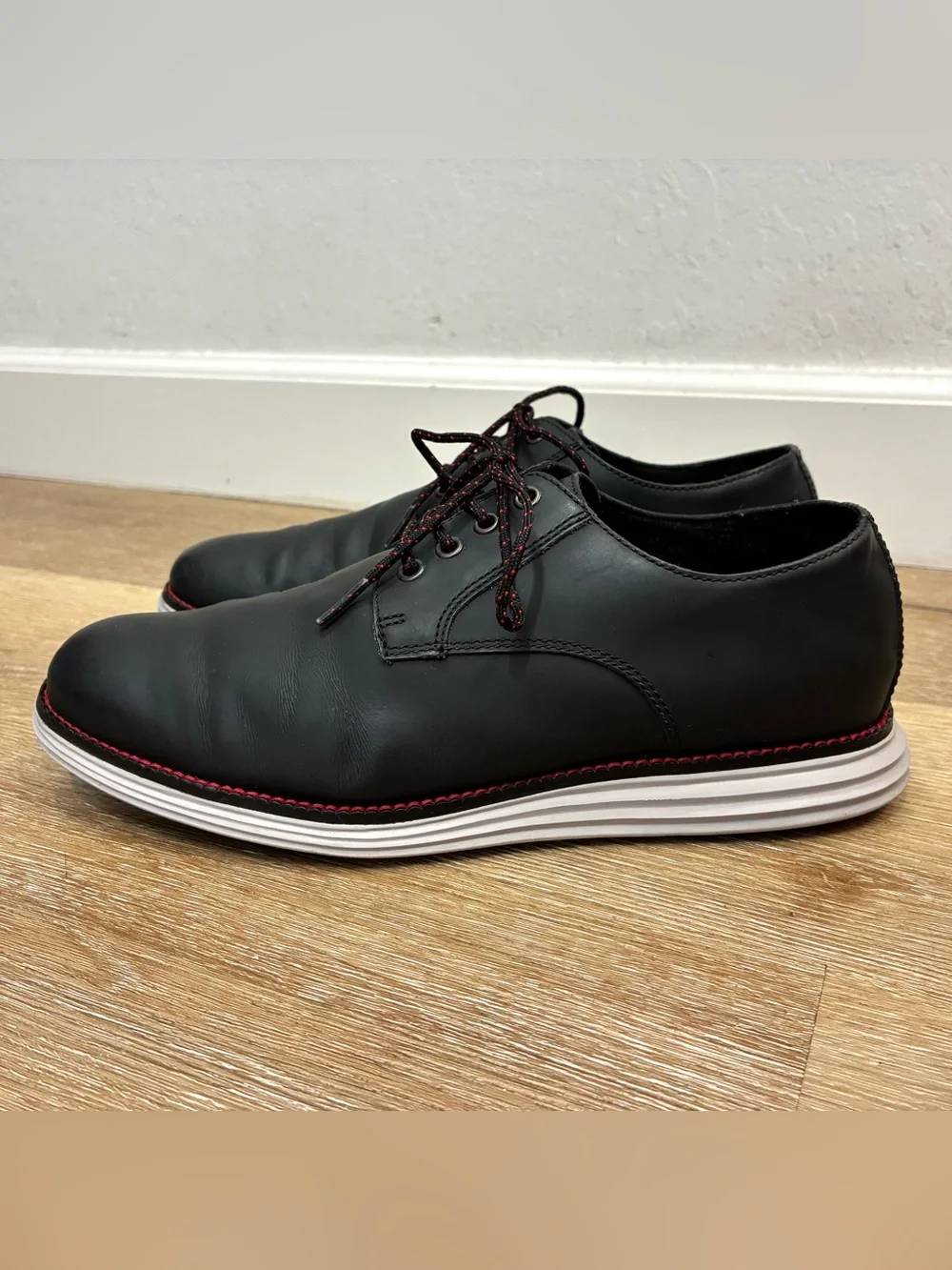 Cole Haan Original Grand Plain Toe Derby Shoes Black Matte Leather Men’s 8 W